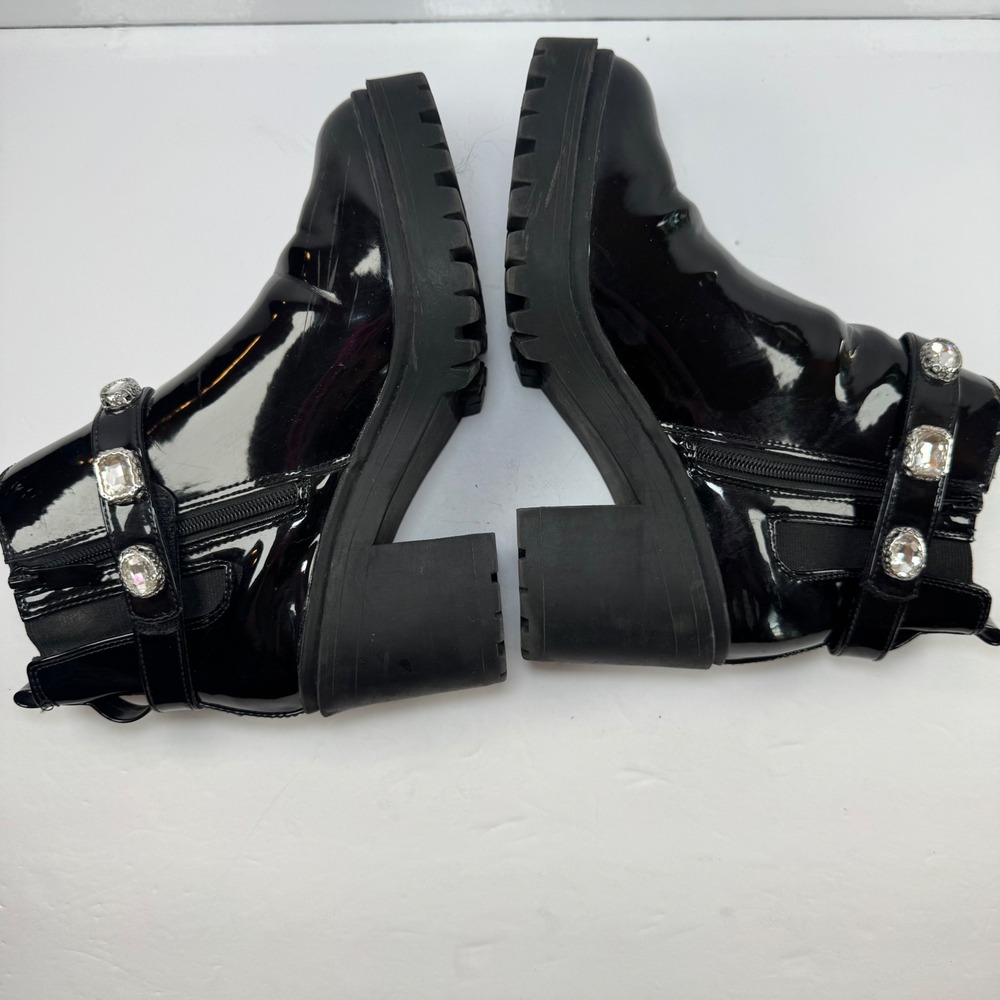 Torrid Black Patent Removable Rhinestone Strap Lug Sole Chelsea Boots 9WW - Picture 5 of 10